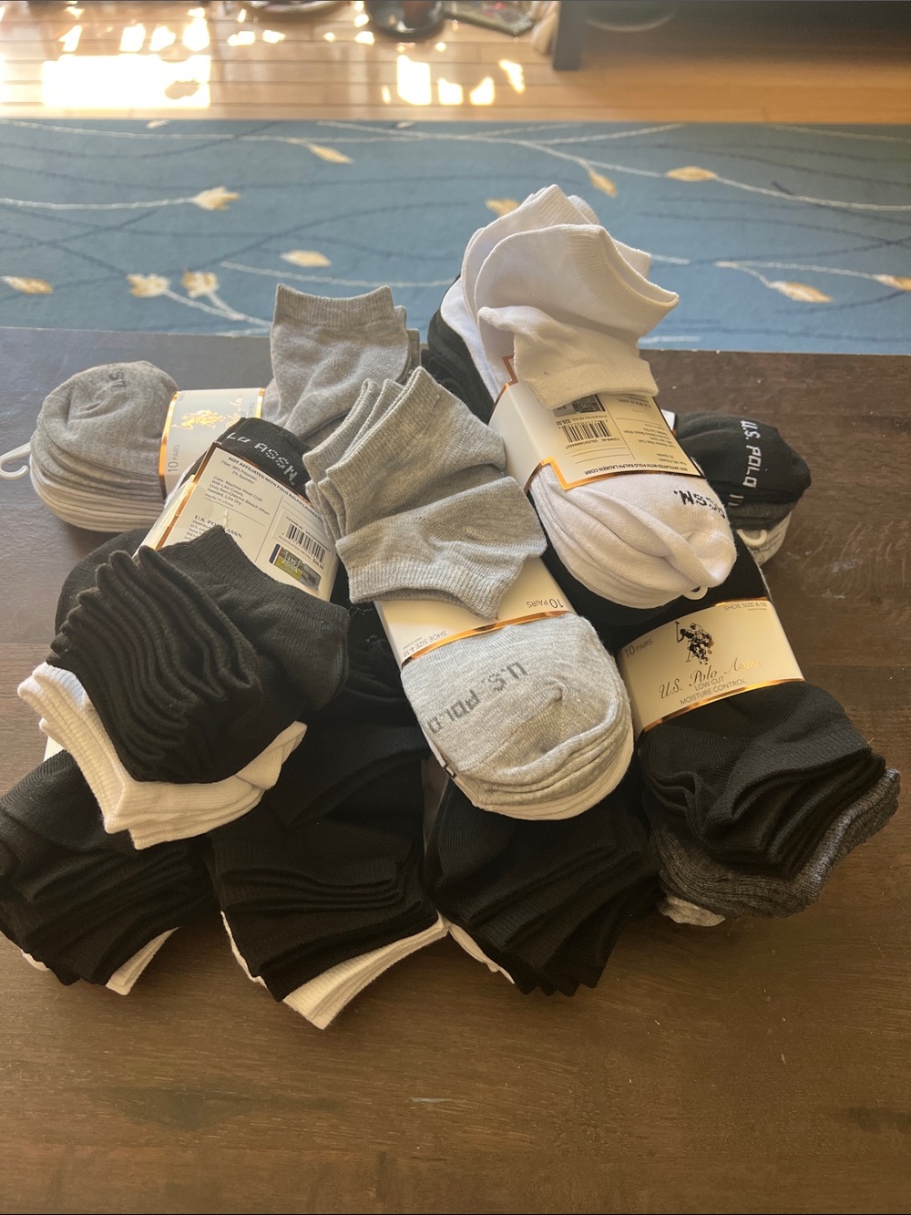 U.S. Polo Assn. No-Show Sock Multi-Pack - Black, White, Gray Lot of 9